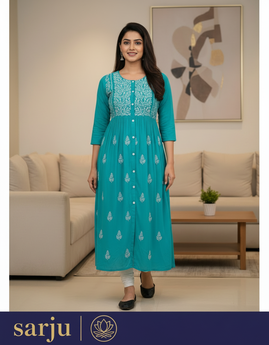 Rayon Embroidered Kurti for Women