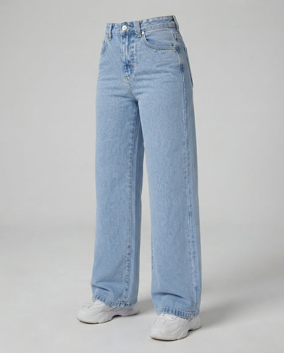 ICE BLUE DENIM WIDE LEG DENIM JEANS