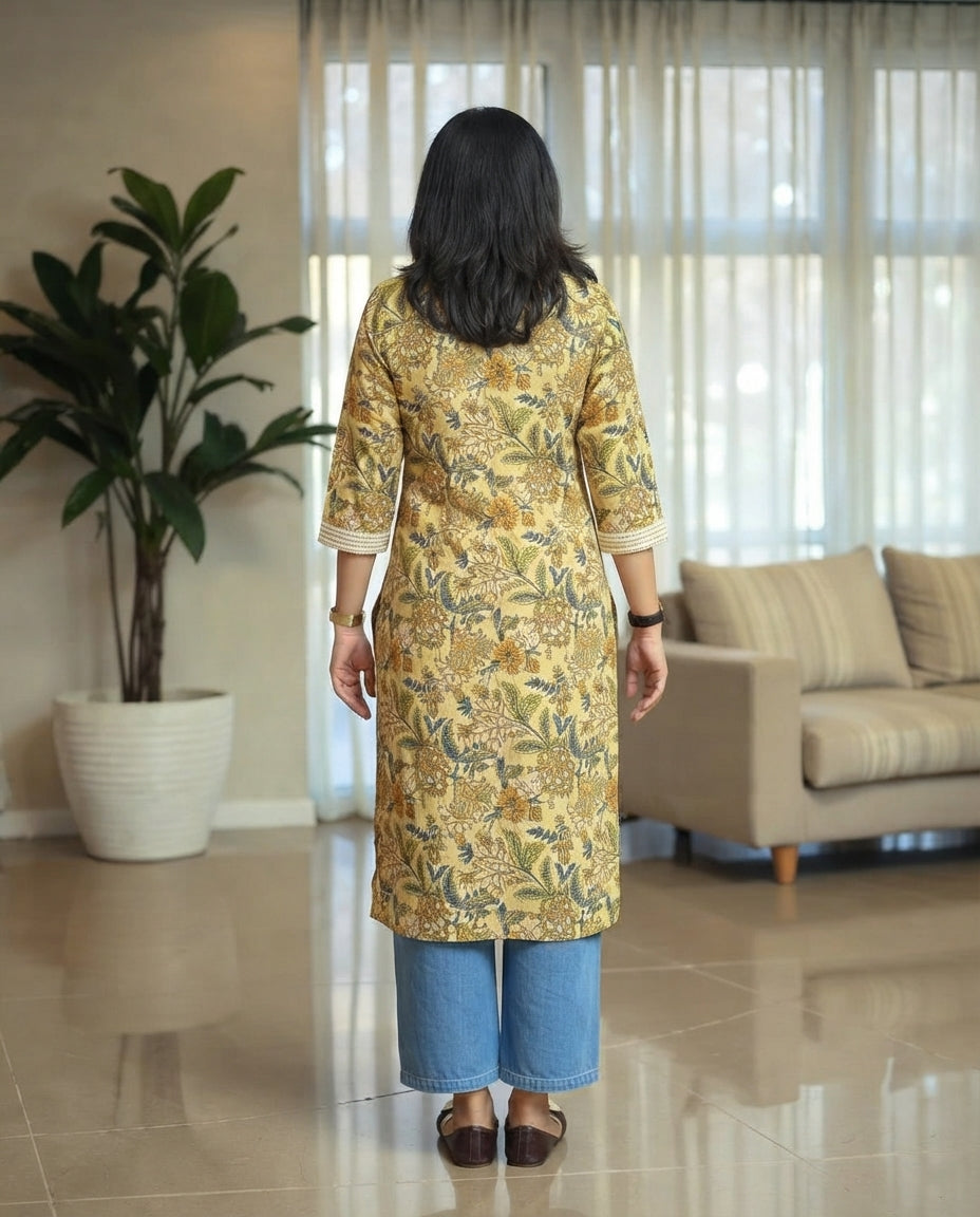 Soft Cotton Everyday Wear Floral Print A-Line Kurta