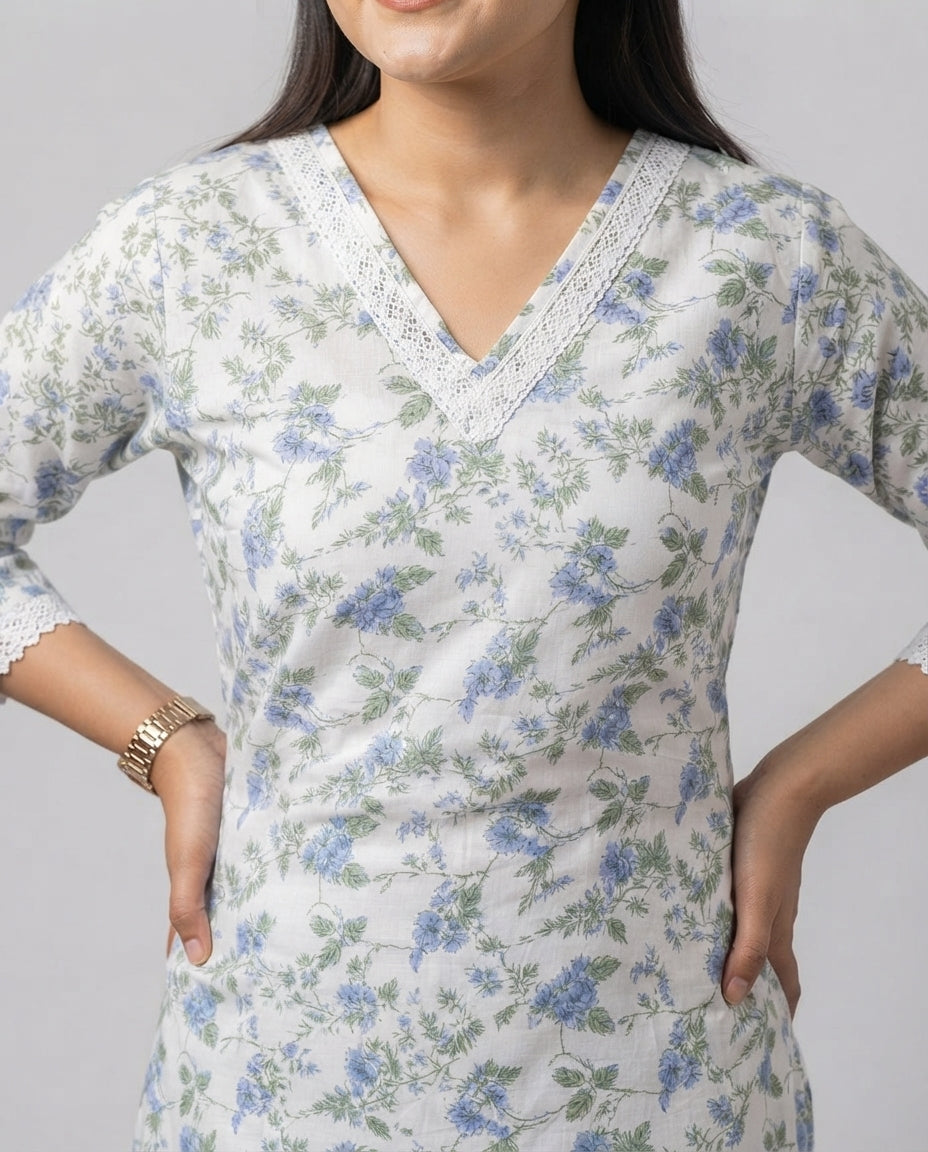 Soft Cotton Everyday Wear Floral Print A-Line Kurta