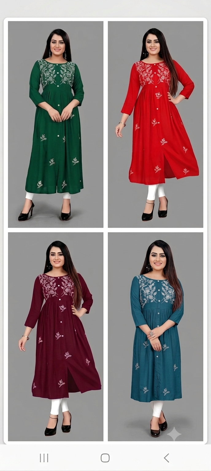 Rayon Embroidered Kurti for Women