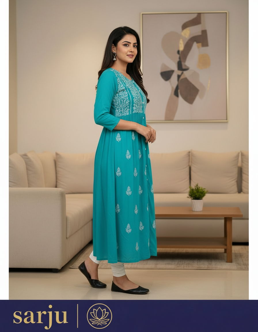 Rayon Embroidered Kurti for Women
