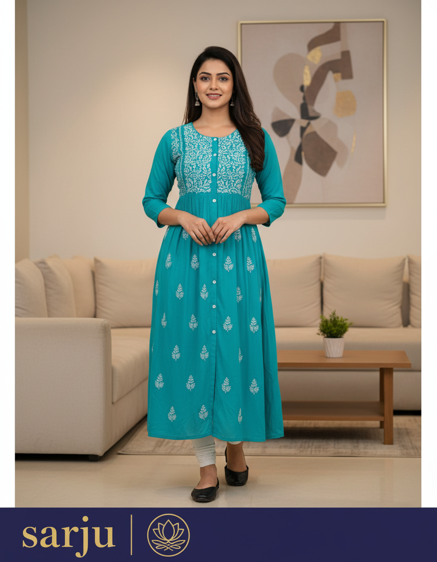 Rayon Embroidered Kurti for Women