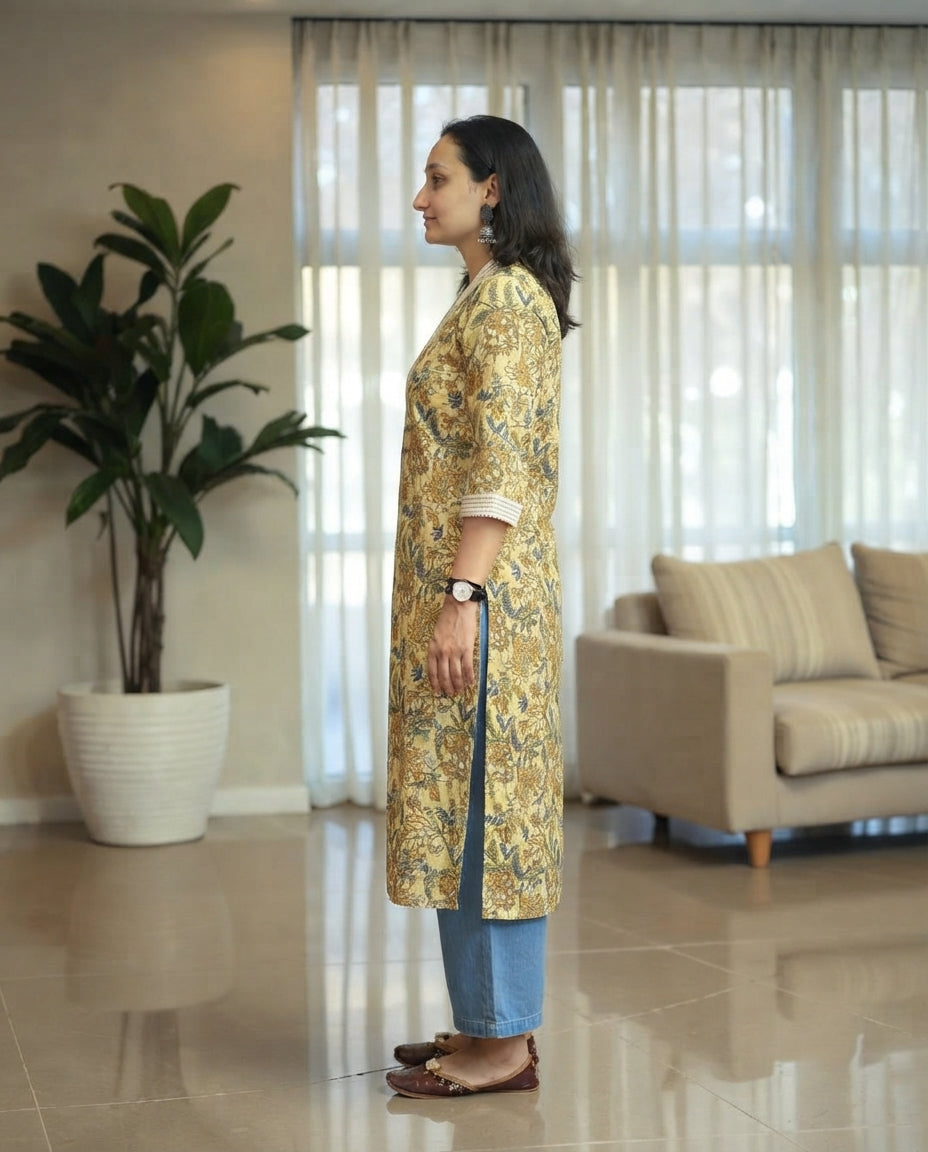 Soft Cotton Everyday Wear Floral Print A-Line Kurta
